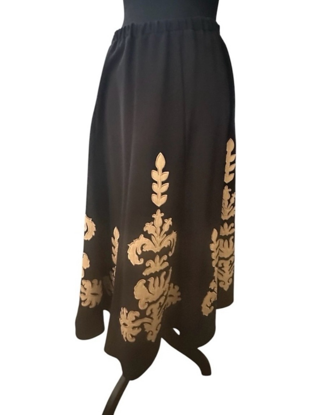 Sunny Taylor Black Midi Skirt with Gold Damask Embroidery